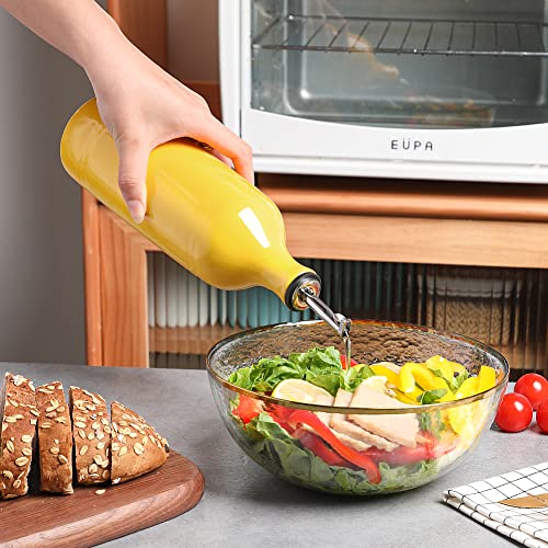 Sweejar Large Ceramic Olive Oil Dispenser Bottle (24 oz, Set of 1 / Yellow)