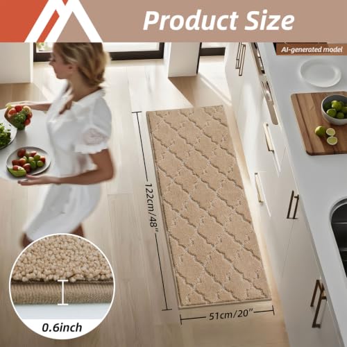 Kitchen Rugs Non Slip Washable 20"x48" (Beige / 20"X 48")