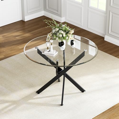 36” Round Glass Dining Table for 4 (Black Round Table / 1 Piece)