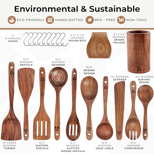 Wooden Spoons for Cooking (12 Pcs Extended)