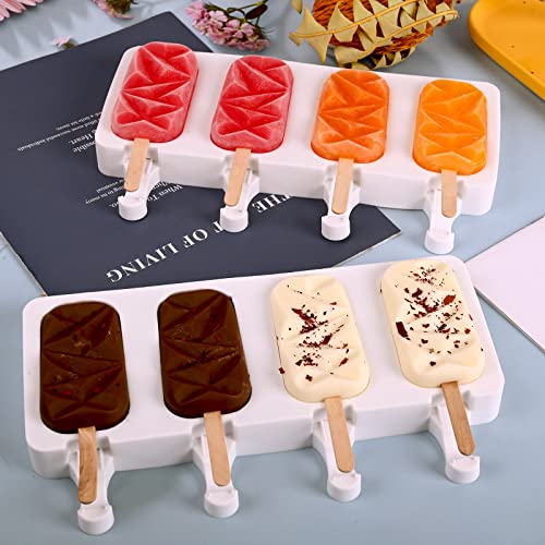 2 Pack 4 Cavities Diamond Shape Silicone Popsicle Molds (2 Pcs Large Diamond - White)