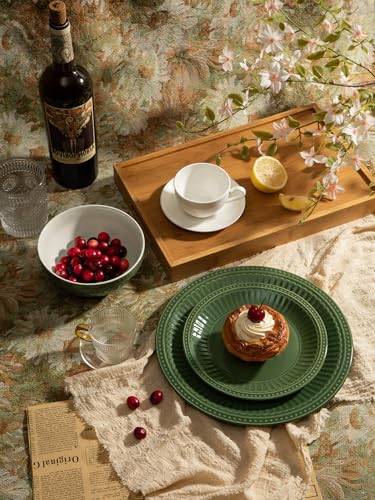 Ceramic Plates and Bowls Sets (Dark Green / Service for 8)