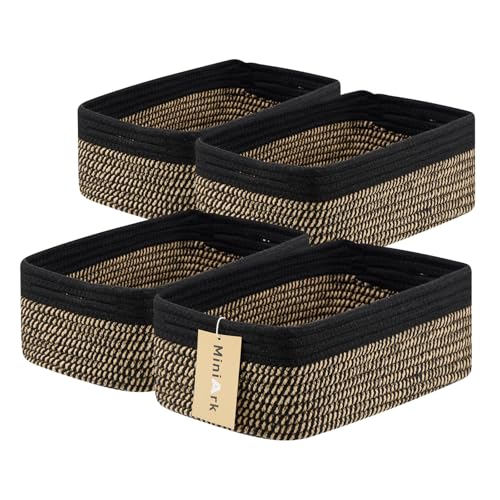 Small Storage Baskets for Organizing (4pcs-L13xW8.5xH5.1" / Black/Brown)