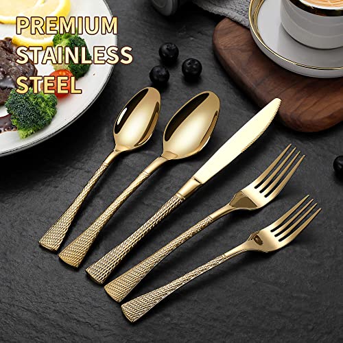 Hammered Gold Silverware Set (Gold / 20 Pieces Set)