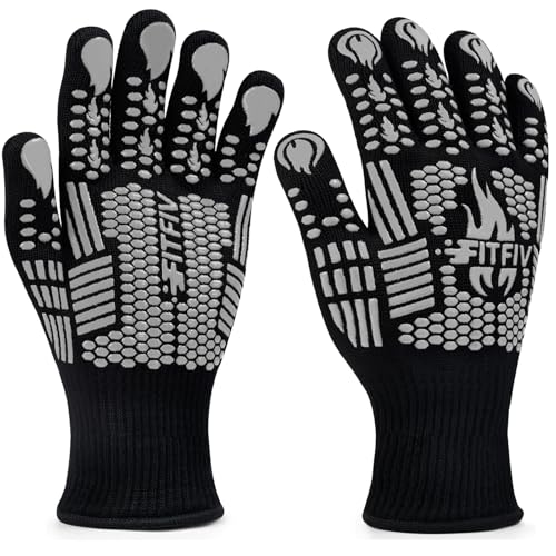 BBQ Gloves 1472°F Heat Resistant with Silicone Grip Oven Mitts (Gray / Short (Glove L 11.51" × Palm W 6.33"))