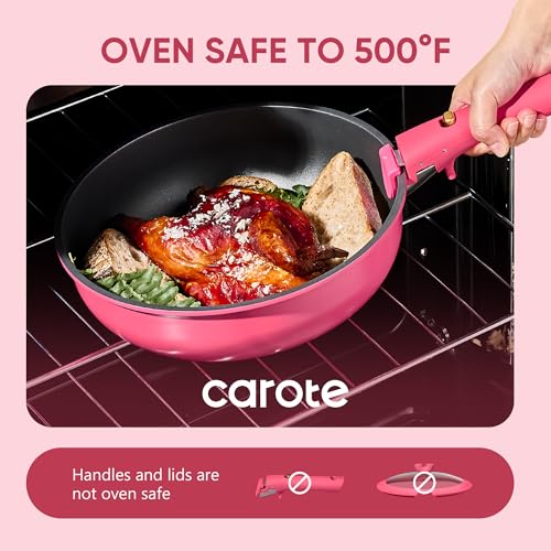 15pcs Pots and Pans Set Non Stick (Dark Pink)