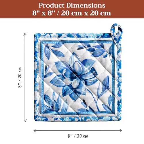 Pot Holders 100% Cotton Potholders (028 - Summer Blues / 8" x 8" (Pot Holder Pack of 2))