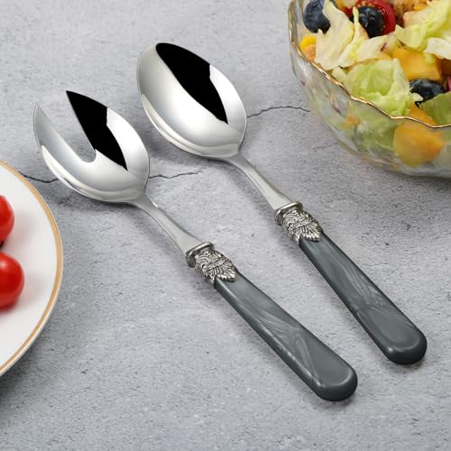 2 piece Salad Servers Stainless Steel Salad Serving Set Salad Fork and Spoon (Gray)
