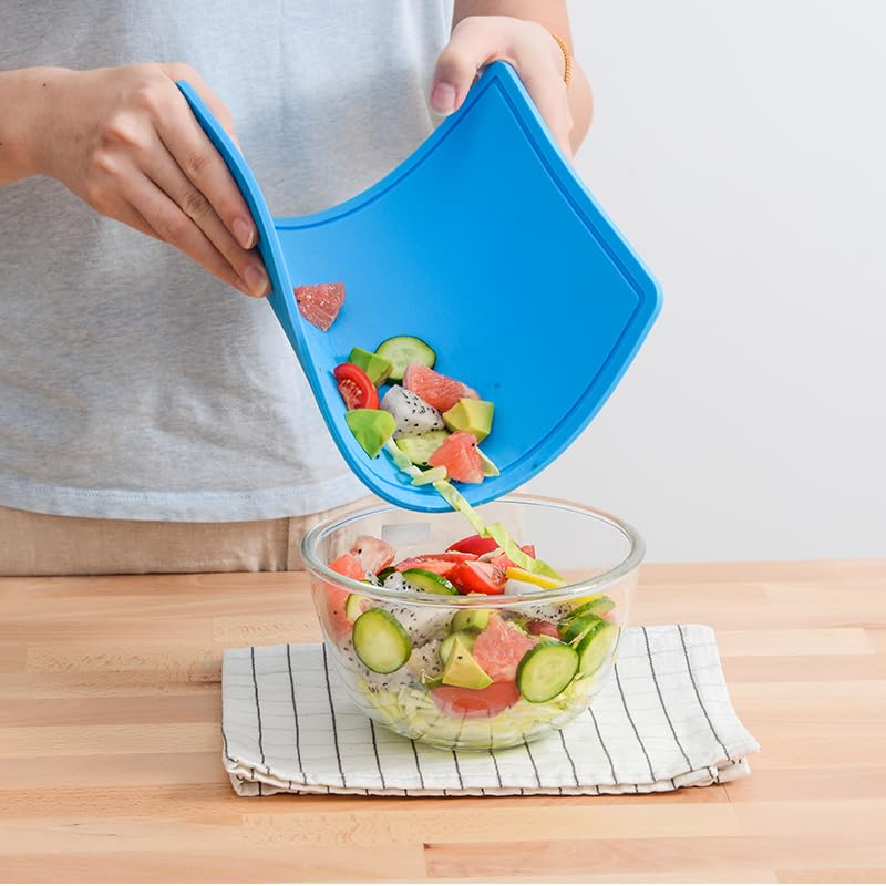 Thick Silicone Cutting Board 12.6'' x 9.1'' Foldable & Flexible Design Juice Grooves Easy Grip Handle Dishwasher Safe (12.6"L x 9.1"W / Blue)
