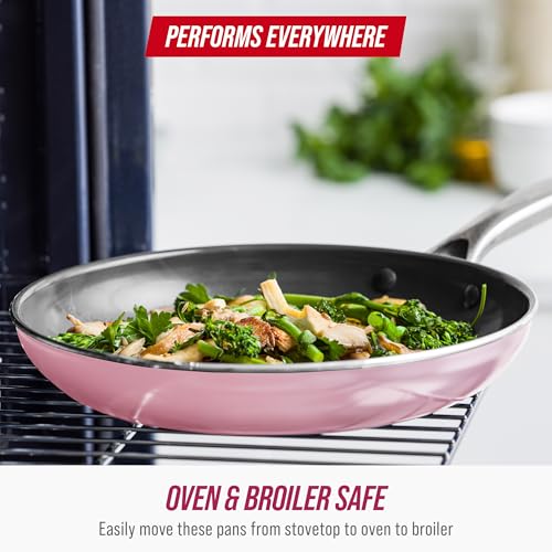 12" Nonstick Frying Pan with Lid (12" Frying Pan Skillet with Lid / Pink)