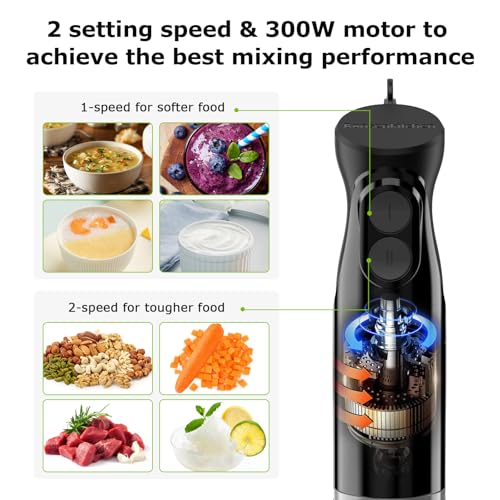 3-in-1 Immersion Blender Handheld with 2 Mixing Speed (Black / With 2 attachment)