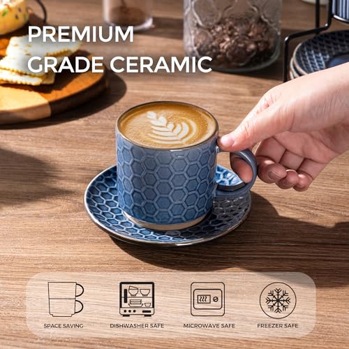 6 OZ Coffee Mugs with Saucer and Stand (Moonlight Blue / 6 Ounce (With Stand))