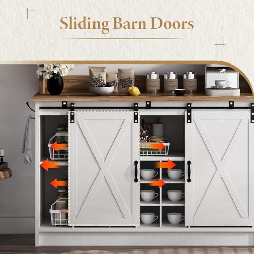 47" Farmhouse Coffee Bar Cabinet with Storage Hutch (47Inch / White)