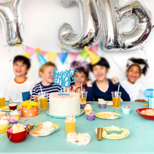 1Pc Sweet Teenager 16 Cake Topper Glitter 16th Birthday Cake Pick for Cheers to 16 Years Old 16th Birthday Party Cake Decorations Supplies Light Blue