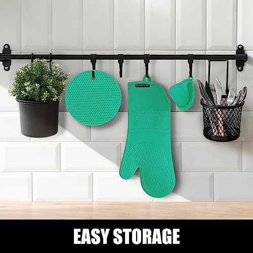 Silicone Oven Mitts and Pot Holders Sets (Green)