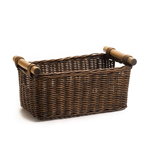 Petit Pole Handle Wicker Storage Basket (Medium / Antique Walnut Brown)