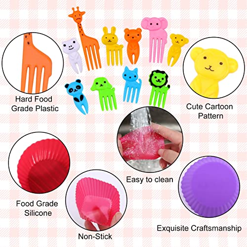 60 Pcs Silicone Lunch Box Dividers with Animal Food Picks (‎Multicolor-60pcs)