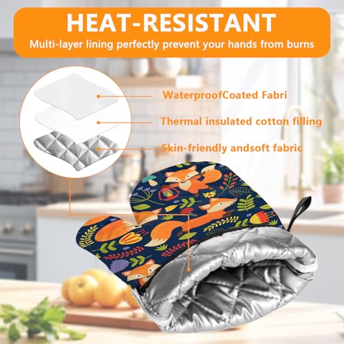 Cute Fox Oven Mitts and Pot Holders Sets 4Pcs (Cute Fox)