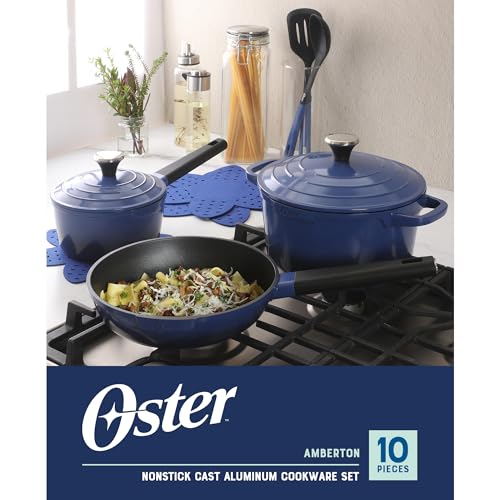 Platinum Amberton 10 Piece Cast Aluminum Pots and Pans PFA Free Ceramic Non Stick Cookware Set (Blue (Amberton) / 10-Piece Cookware Set)