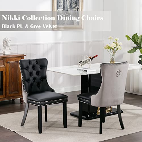 Grey Velvet and Black PU Upholstered Dining Chairs Set of 2 (Black 3)