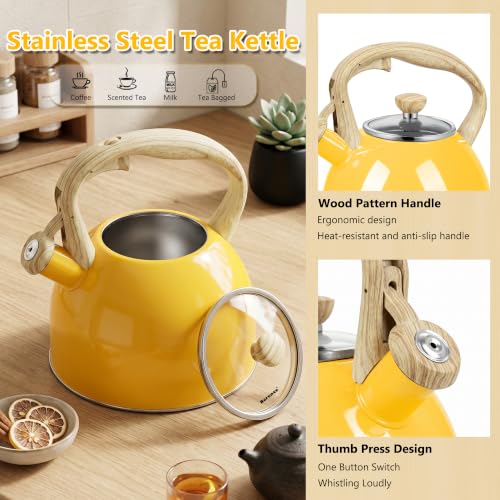 Whistling Tea Kettle for Stove Top (Yellow)