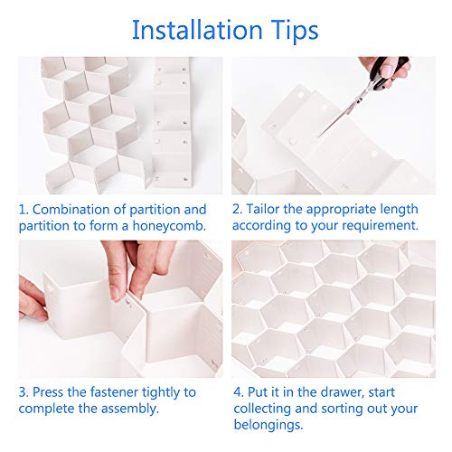 Drawer Divider Organizer Adjustable DIY Grid Honeycomb Drawer Divider for Underwear Belt Scarf Socks White (White)