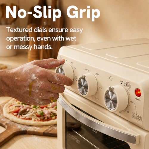 6-in-1 Retro Air Fryer Toaster Oven Combo, Compact 12.7 QT Small Countertop Convection Oven, Fits 9" Pizza & 4 Toast, Hexagon Hybrid Heating, Enamel Baking Pan Included, Almond Yellow Color (12.7-QT Almond Yellow Color)