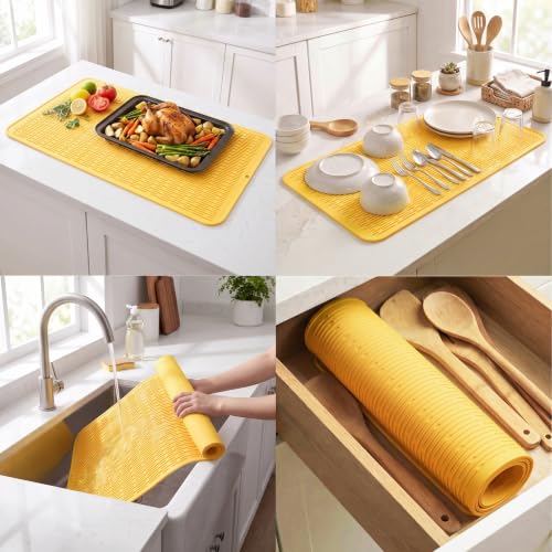 Silicone Dish Drying Mat for Multiple Usage (Yellow / 36"L x 18"W)