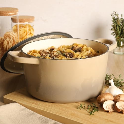 Artisan 7 Quart Enameled Cast Iron Dutch Oven Pot with Lid (Gradient Taupe / 7-Quart)
