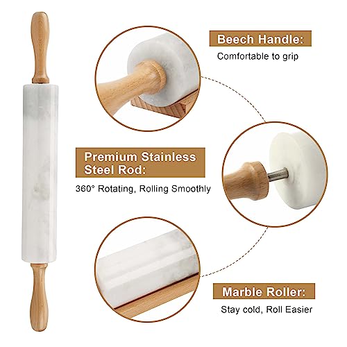 African Natural Marble Rolling Pin (White Marble with Pastry Mat)