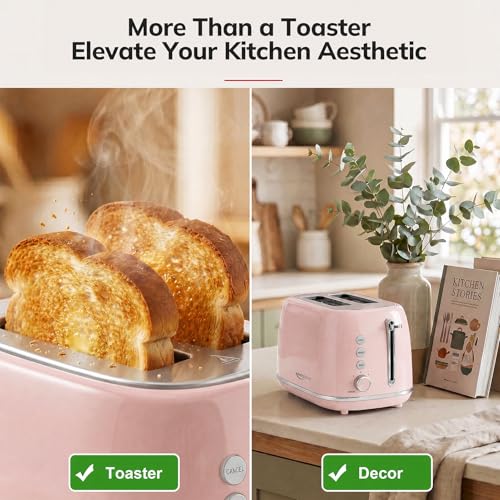 2 Slice Toaster Retro Stainless Steel with Bagel (2 Slice / Pink)