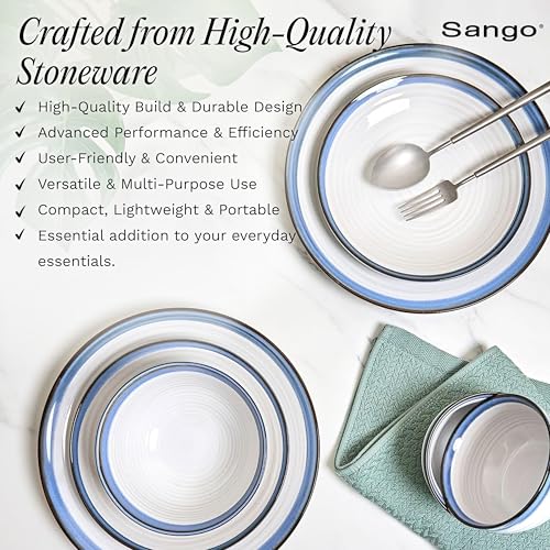 Siterra Santorini 16 (Rustic White with Blue Rim / 16-Piece Set)