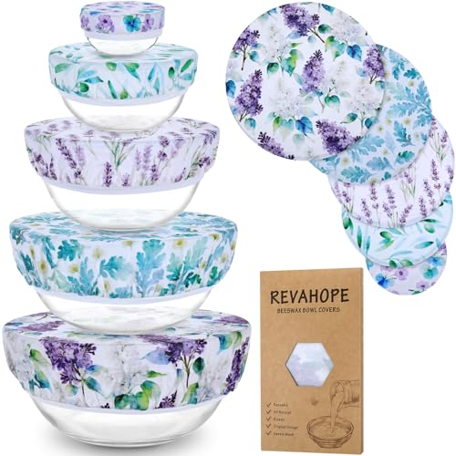 5Pcs Reusable Beeswax Elastic Bowl Covers for Bread Proofing and Food Cover (Lilacs)