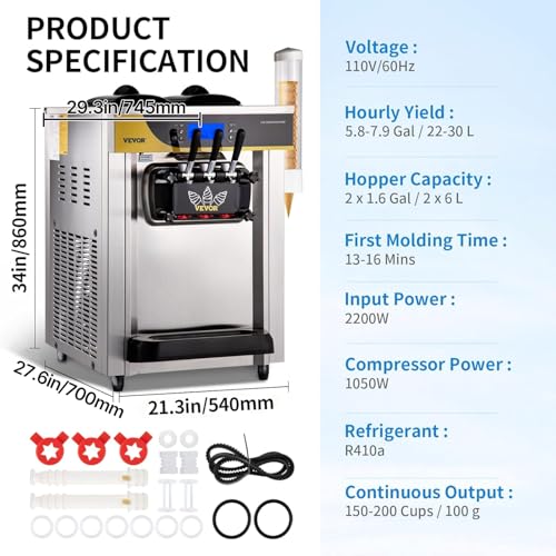 Commercial Ice Cream Maker (Countertop 3 Flavors Upgraded Model)