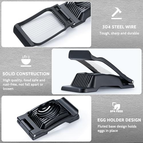 Egg Slicer for Hard Boiled Eggs & Strawberry Soft Foods (Black)