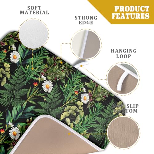 Green Botanical Dish Drying Mat 16x18 Inch Plant Leaf Fast Dry Dish Drainer Rack Mats Absorbent Microfiber Protector for Countertops Sinks (Green Botanical / 16" x 16")