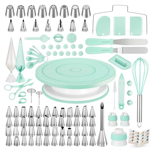 158 Cake Decorating Kit Baking Supplies Tools for Beginners & Pros (Green)