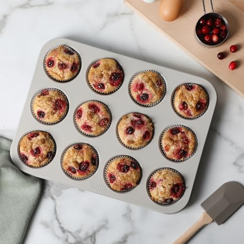 Gallen 12 Cup Nonstick Carbon Steel Muffin and Cupcake Pan (Cool Gray / 12 Cup Muffin Pan)