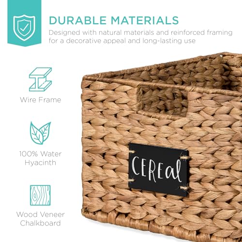 Pantry Baskets Set of 2 16x12in Water Hyacinth Storage Baskets (12x16x8in / Chestnut)