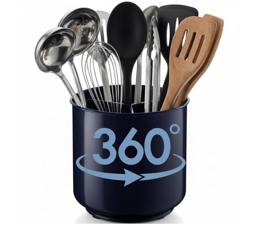 Plastic Large Rotating Navy Blue Kitchen Utensil Holder Countertop Caddy (Midnight Atlantic)