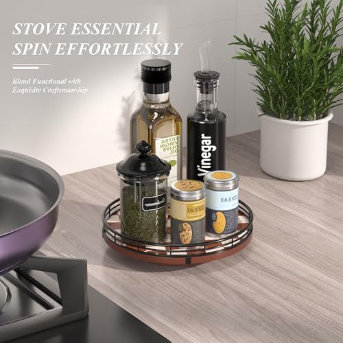 9 Inch Brown Checkerboard Lazy Susan Organizer with Black Metal Rail (Brown & White / 9 inches)