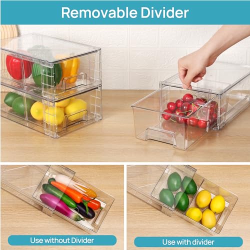 4 Pack Stackable Clear Drawer with Dividers (4Pack 4.4"H-with Dividers)