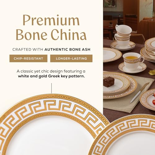 Golden Greek Key Bone China Dinnerware Set (20 Piece Set)