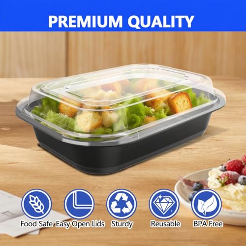 50 Pack (100-Piece) - 24oz Meal Prep Containers Salad & Snack Storage for Lunch | BPA Free & Leakproof Food Containers | To Go Take Out Plastic Bento Box | Microwave, Freezer, Dishwasher Safe (24 oz)