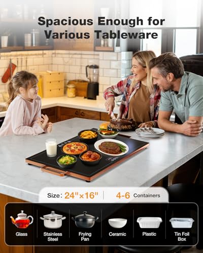 Electric Warming Tray (24″×16″ / Gold)