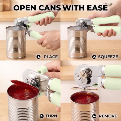 Stainless Steel Swing Open Manual Can Opener Comfortable Grip (Matcha Cream / Swing Open)
