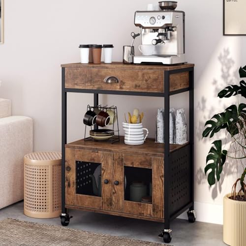 Coffee Bar Cart Cabinet (Rustic Brown)