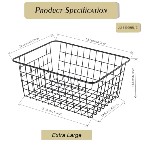 Extra Large】Wire Kitchen Storage Baskets 2 Packs (Black)