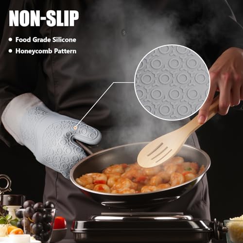 Silicone Oven Mitts and Pot Holders Sets (Gray)