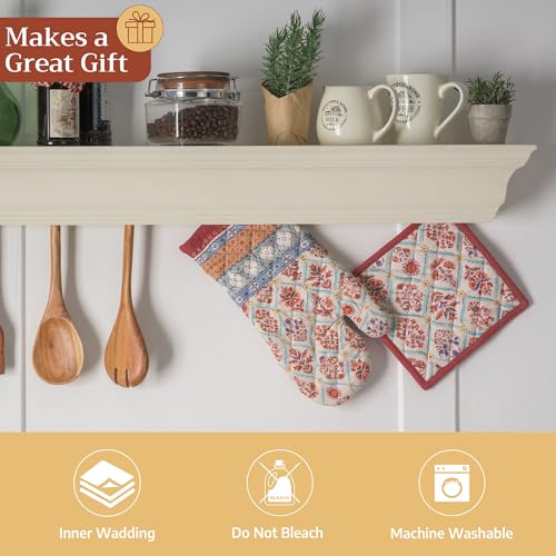 100% Cotton Oven Mitt & Pot Holder Set (025 - Romane / 7.5" x 13" & 8" x 8" (Oven Mitt & Pot Holder))